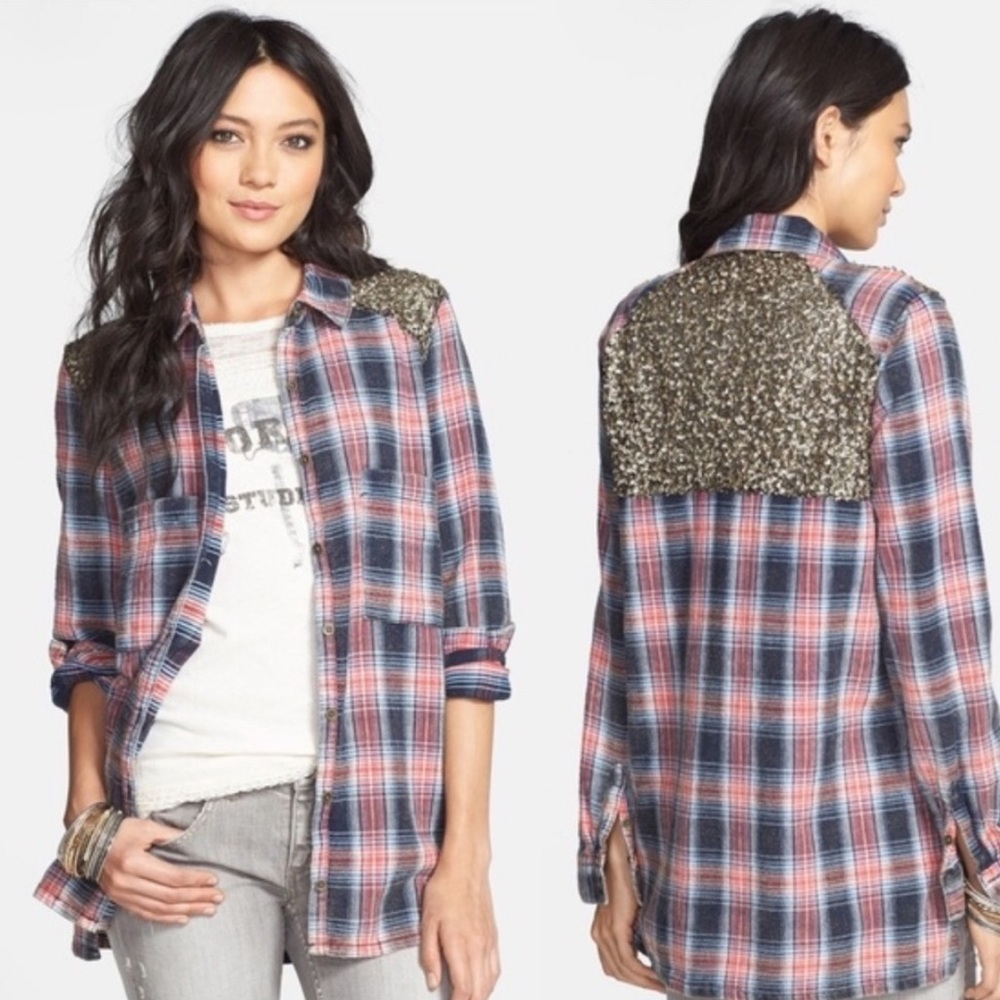 Free people Little Bit of Sugar Flannel Sequin XS